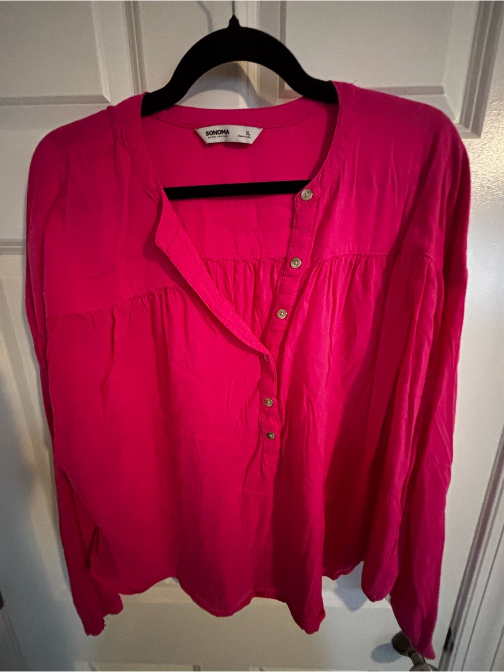 Sonoma Bright Pink Long-Sleeve Button-Front Blouse